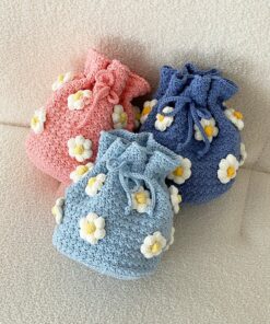 Túi Dây Rút Hoa Cúc 3D QYMI – Móc Tay Cotton Pastel, Phong Cách Korean Soft Girl