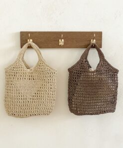 Túi Tote Lưới Đi Biển QYMI – Handmade Sợi Tự Nhiên, Màu Be Thanh Lịch