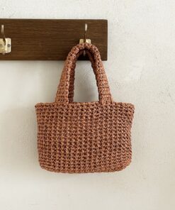 Túi Tote Mini Raffia QYMI – Màu Nâu Đất Handmade, Phong Cách Hàn Quốc