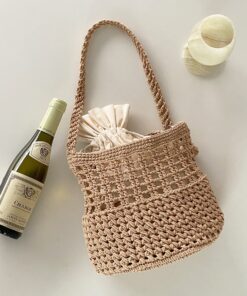 Túi Lưới Đế Tròn QYMI – Handmade Cotton, Màu Be Vintage Và Đỏ