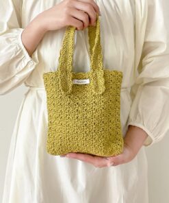 Túi Xách Mini Handmade QYMI – Cotton Màu Xanh Olive Và Màu Nâu, Quai Lượn Sóng Vintage