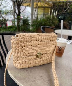 Túi Đeo Chéo Mini Vintage Raffia QYMI – Màu Be Tự Nhiên
