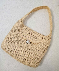 Túi Đeo Vai Raffia Handmade QYMI – Dáng Hobo Vintage, Khóa Kim Loại Sang Trọng