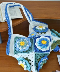TÚI HOA NỔI 3D CROCHET XANH TRẮNG